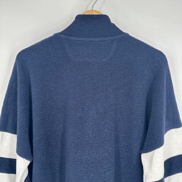 Faherty Beach Fleece Quarter Zip Sweatshirt Striped Jacket Navy Blue White - Picture 11 of 16